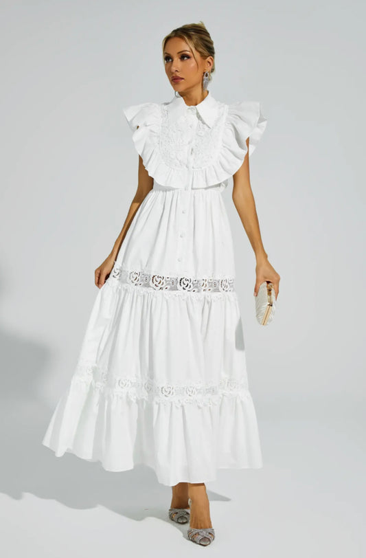Solange ruffle white maxi dress