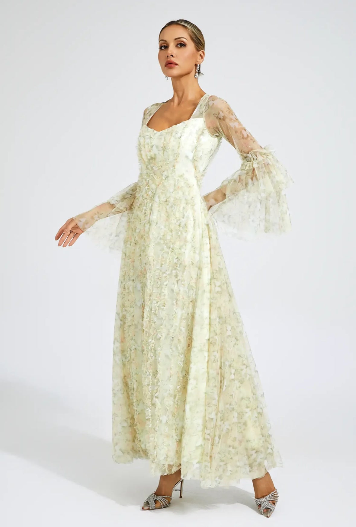 floral mesh maxi dress