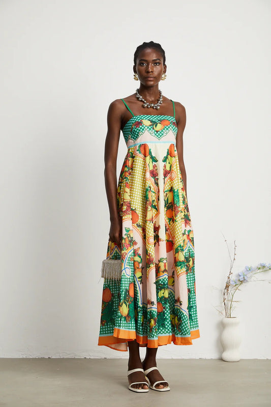 Evianna fruits print midi dress