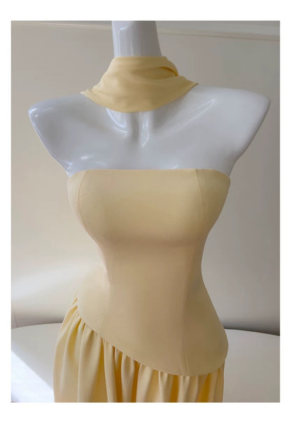 Soleil Scarf Drape Gown - Butter Yellow