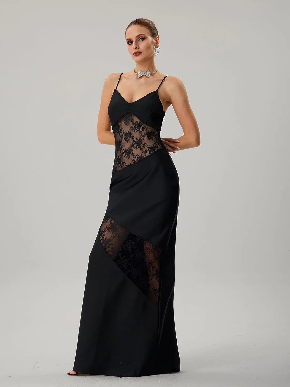 Black Lace Panel Slip Gown