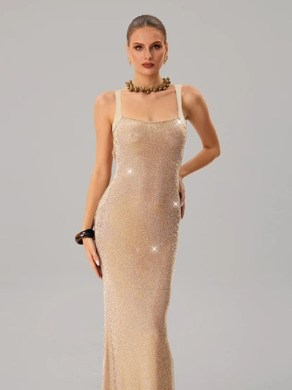 Crystal Mesh Column Gown