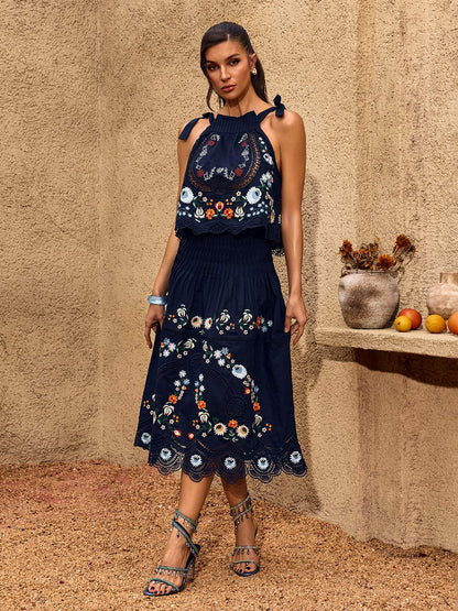 Midnight Embroidered Two-Piece Set