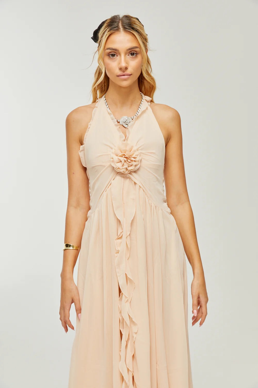 Élodie flower ruffle maxi dress