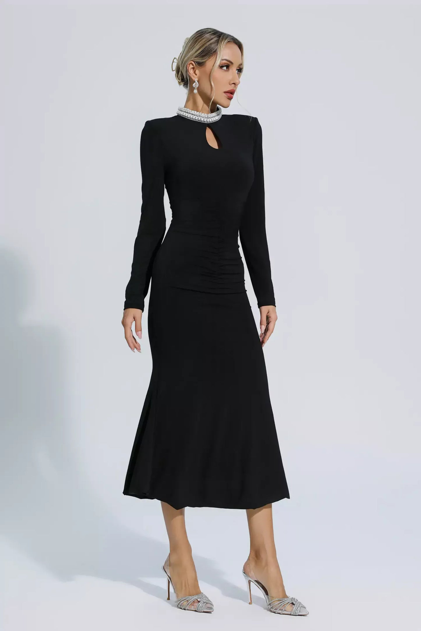 Monica Pearl Collar Midi Dress
