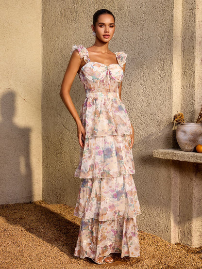 Aurelia Watercolor Tiered Maxi Dress
