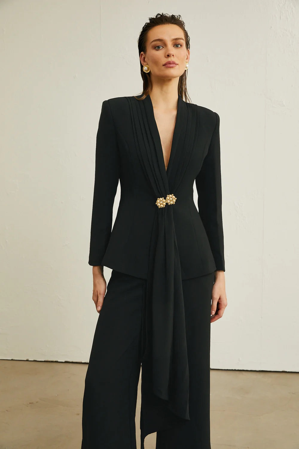 Black pleated jacket/trouser set