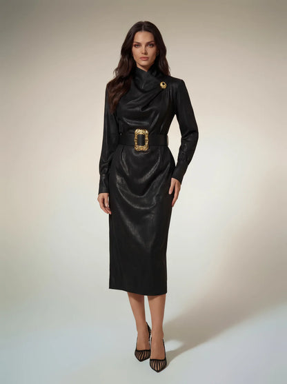 Aveline Structured Belted Midi Dress