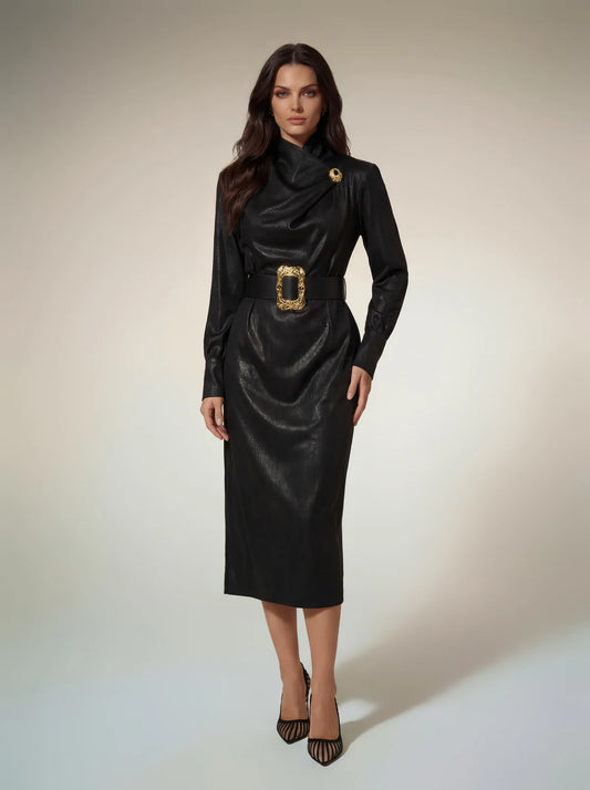 Aveline Structured Belted Midi Dress