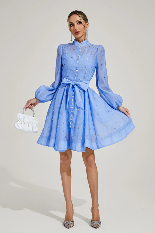 Amira Pearl Studded Flare Dress
