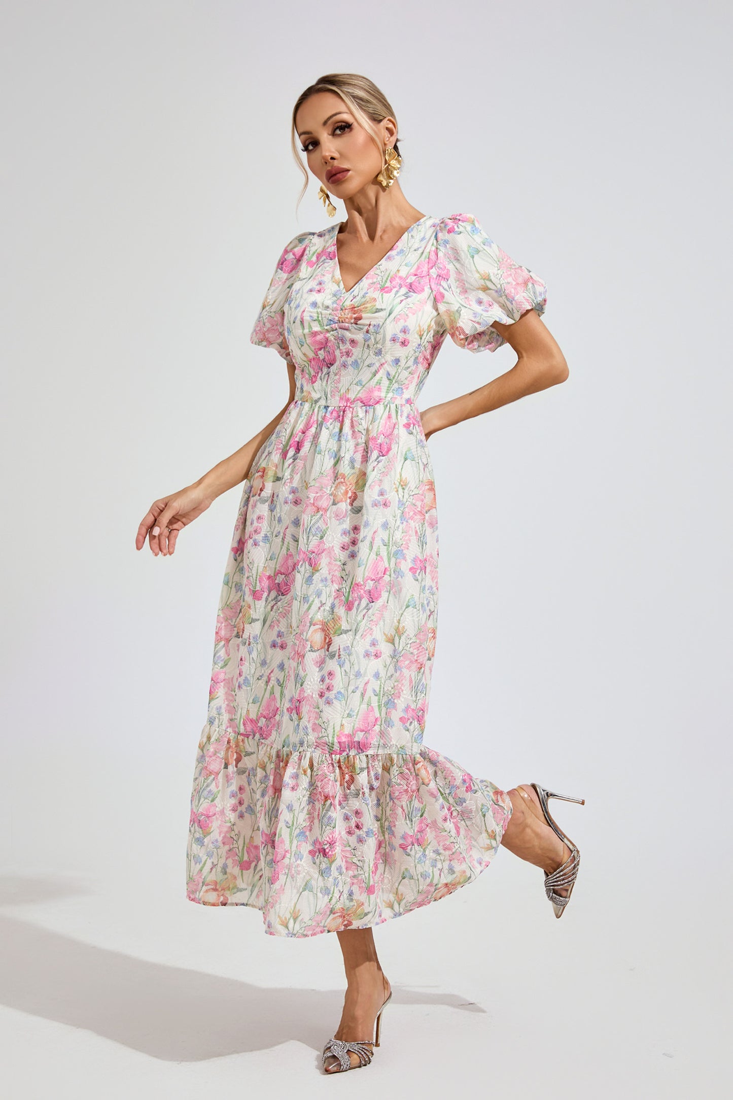 Fleur Meadow Puff Sleeve maxi Dress