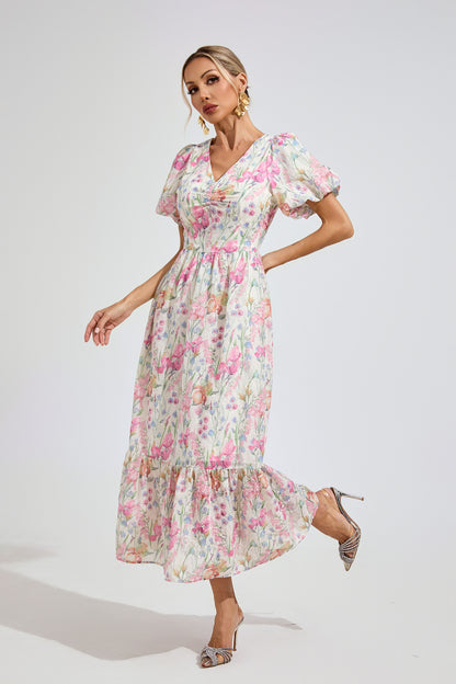 Fleur Meadow Puff Sleeve maxi Dress