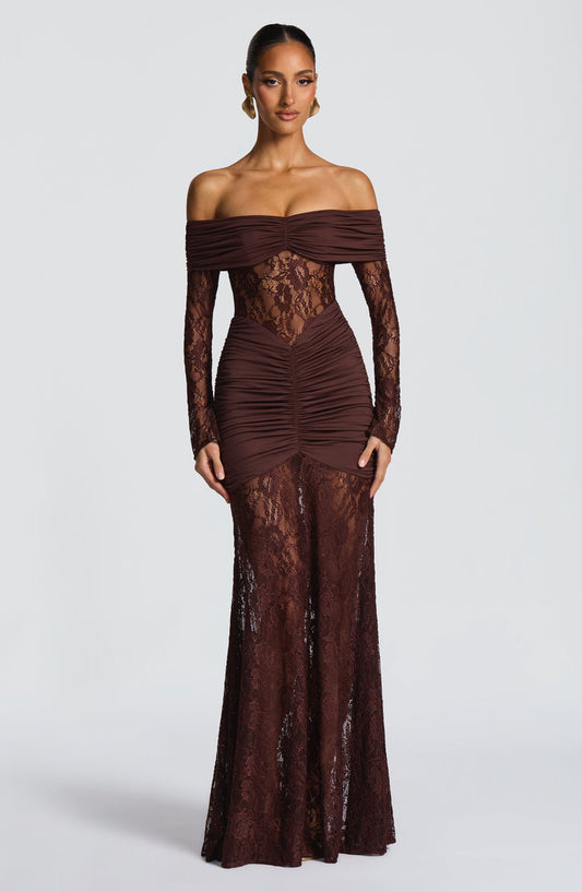 Amaya Ruched Lace Gown