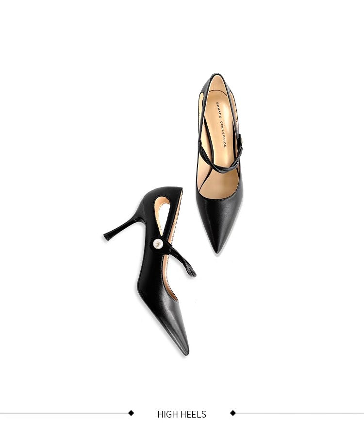 Pearl Detail Black Heels