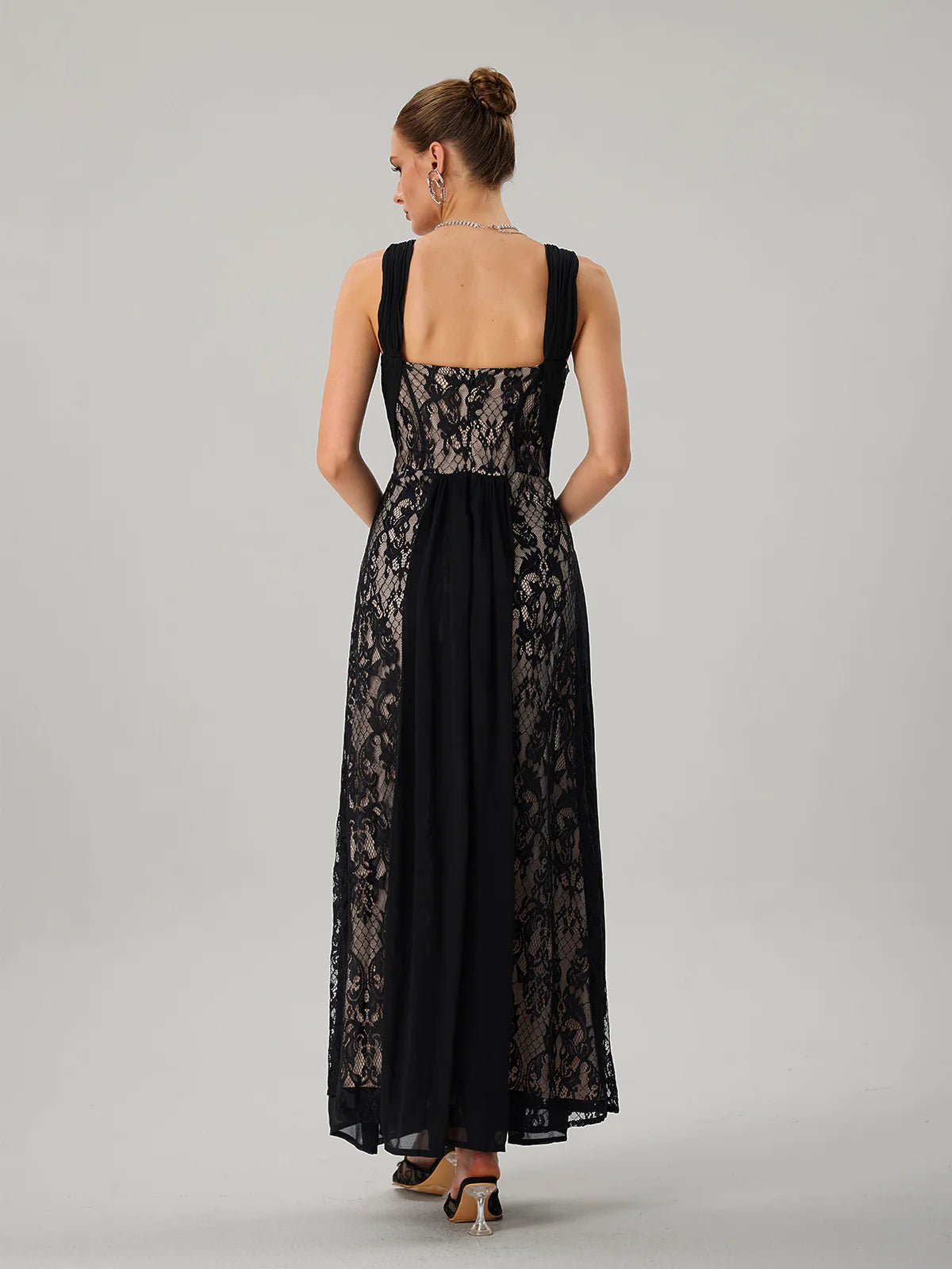 Noir Lace Draped Maxi Dress
