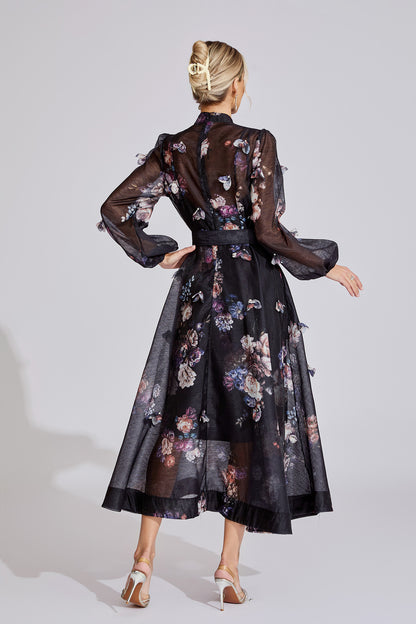 Midnight Bloom Organza Maxi Dress