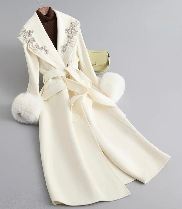 Amélie Embellished Wool-Fox Fur Coat