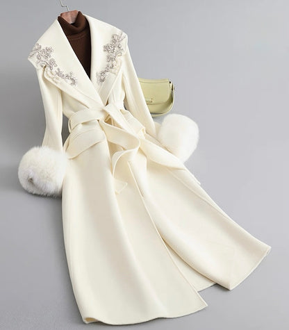 Amélie Embellished Wool-Fox Fur Coat