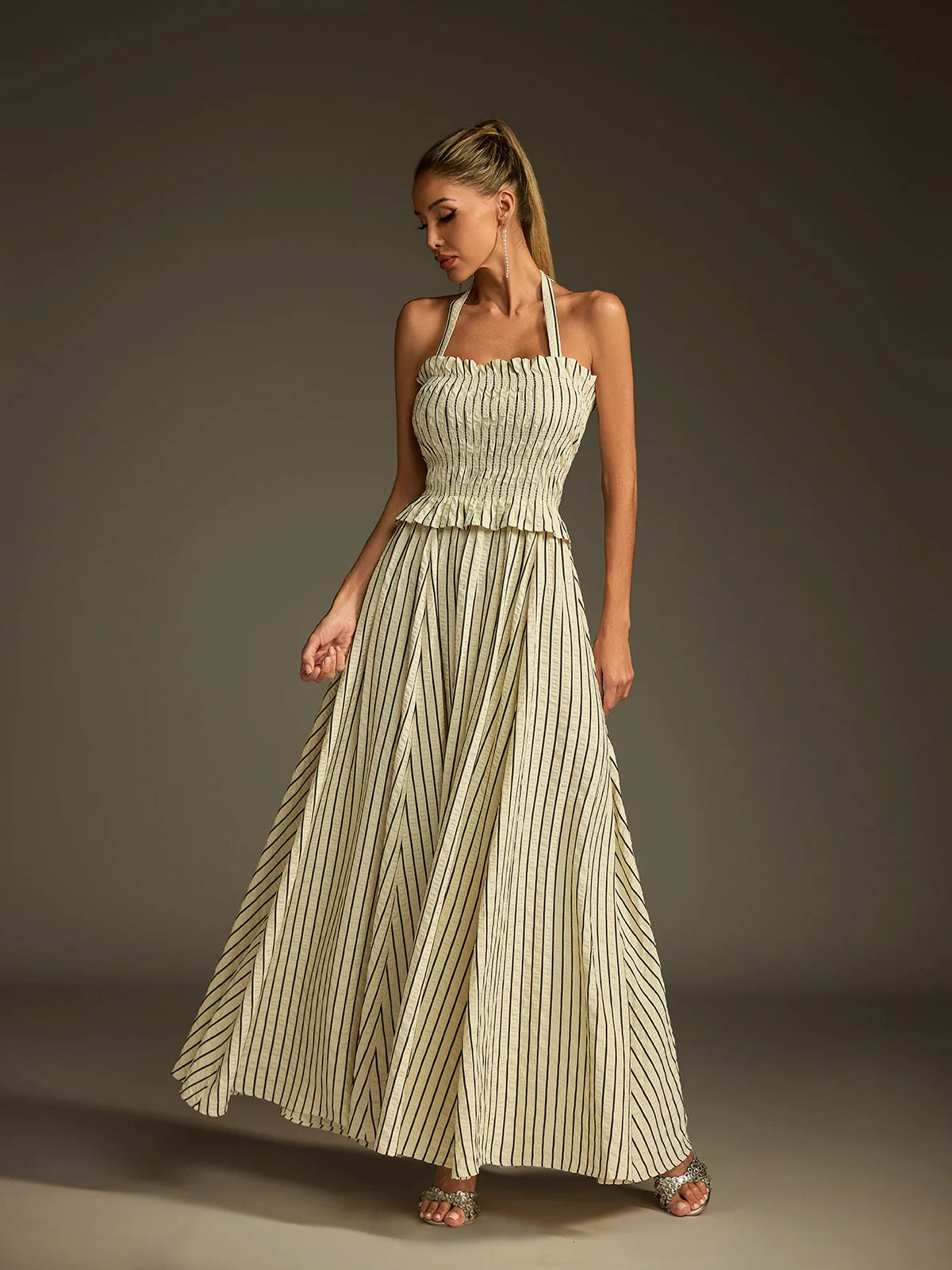 Celeste Stripe Halter Maxi Dress