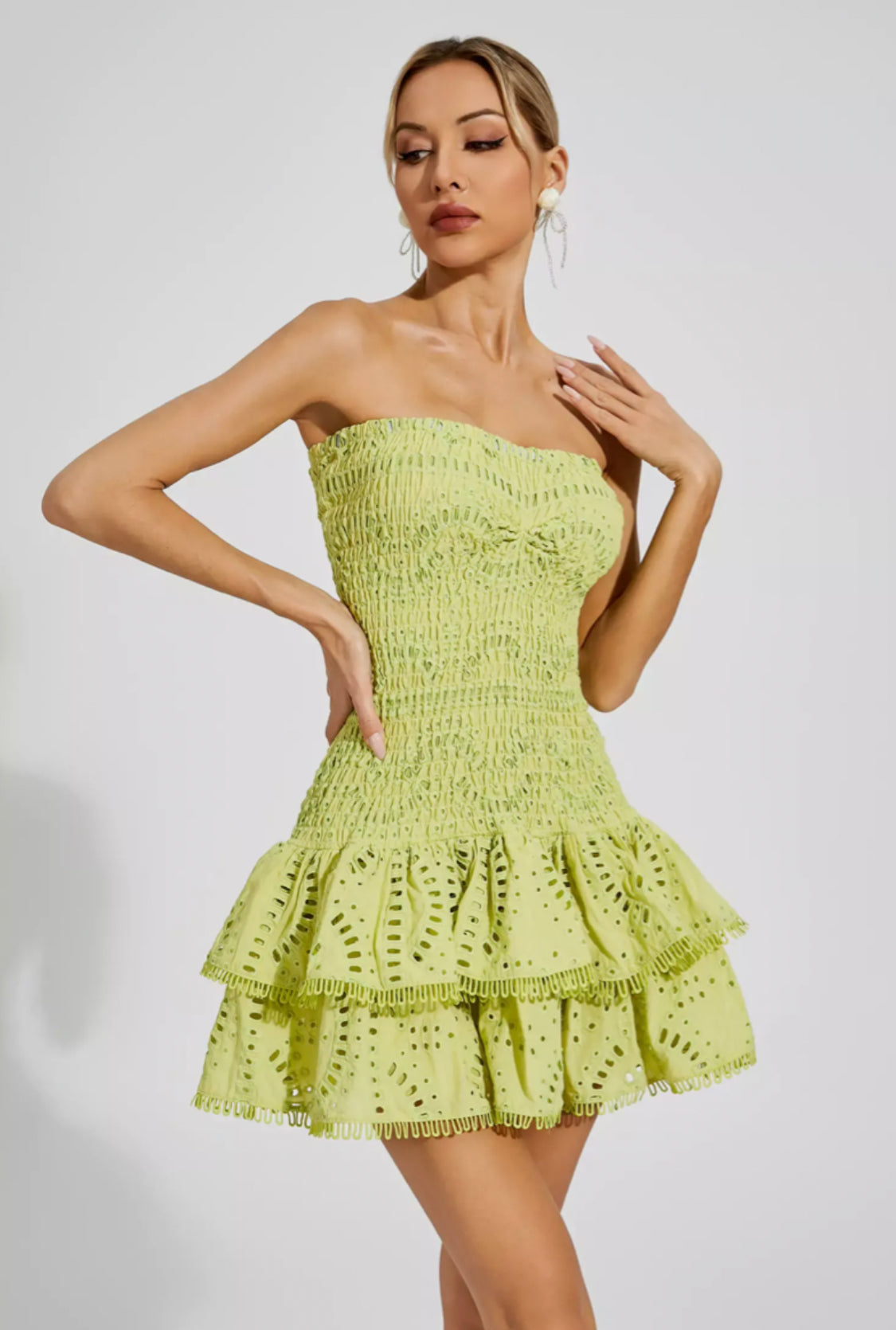 Bridget green ruffle mini dress