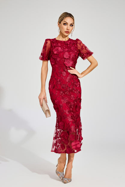 Soleil Bloom Flower Embroidered Midi Dress