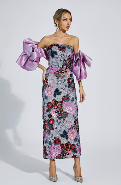 Amelie puff sleeves flower midi dress