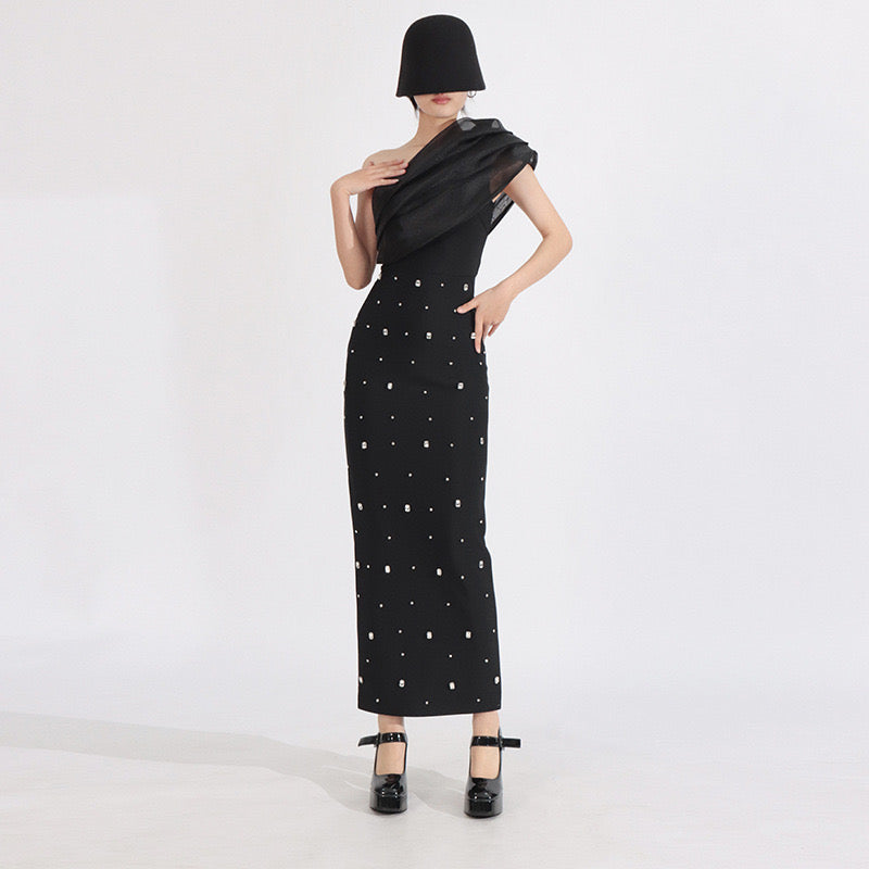 Crystal one shoulder maxi dress