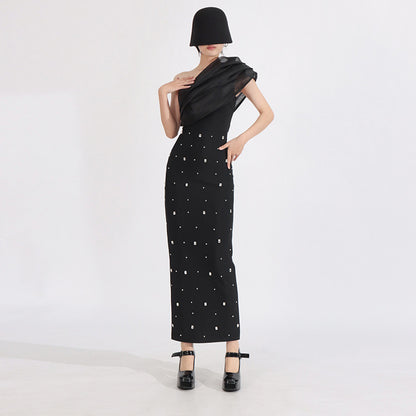 Crystal one shoulder maxi dress