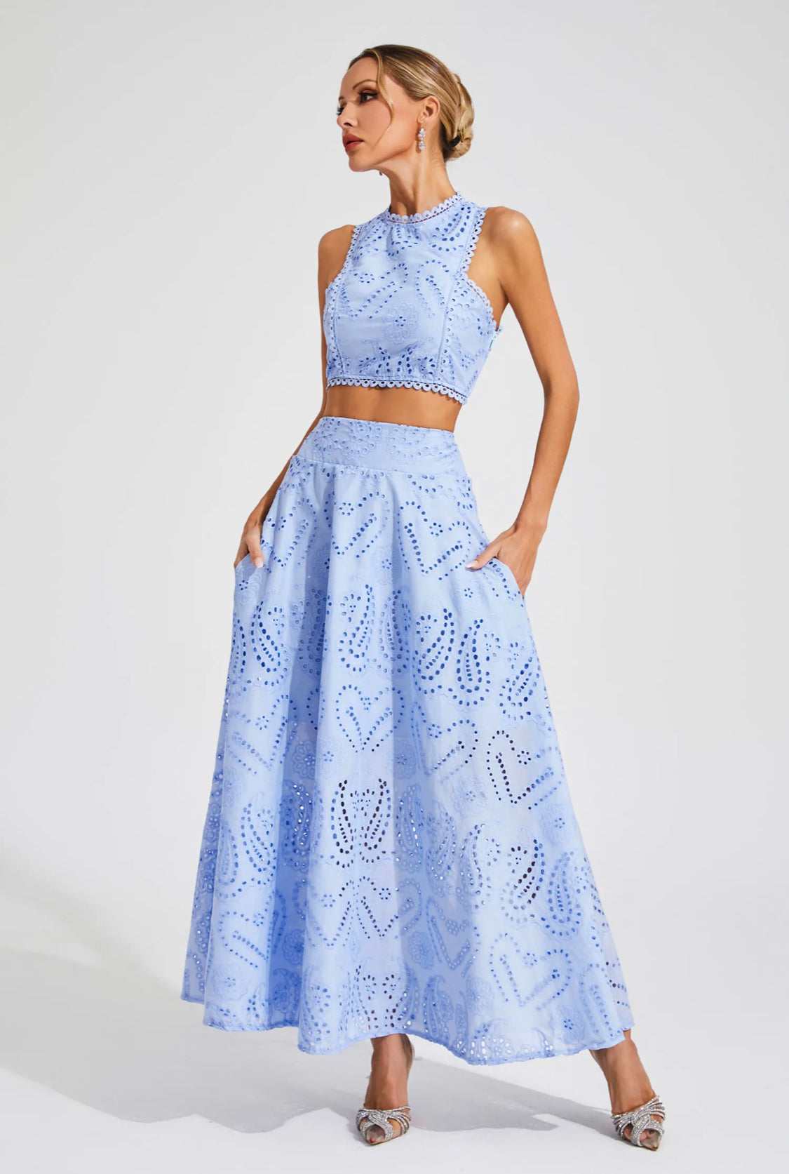 Blue hearts top & skirt set