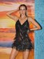 Sierra crystal fringe mini dress-Black