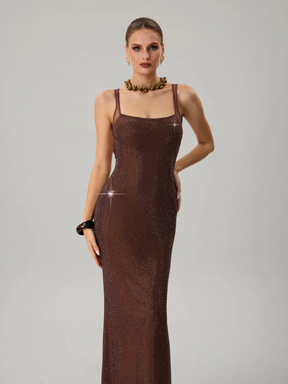 Crystal Mesh Column Gown