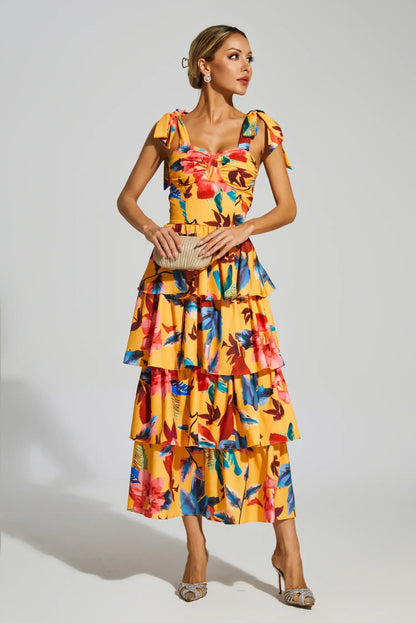 Floral tiered slip midi dress