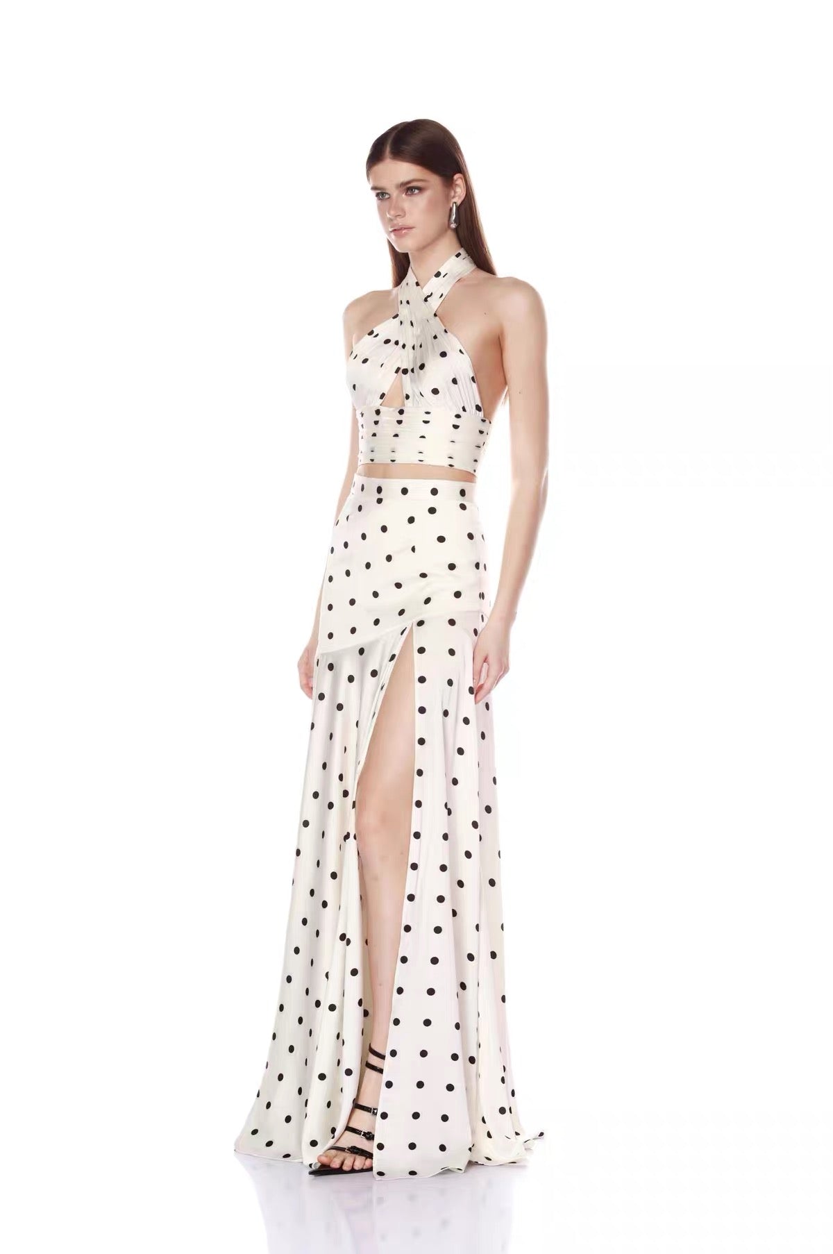 Celeste Polka Dot Halter Maxi Set