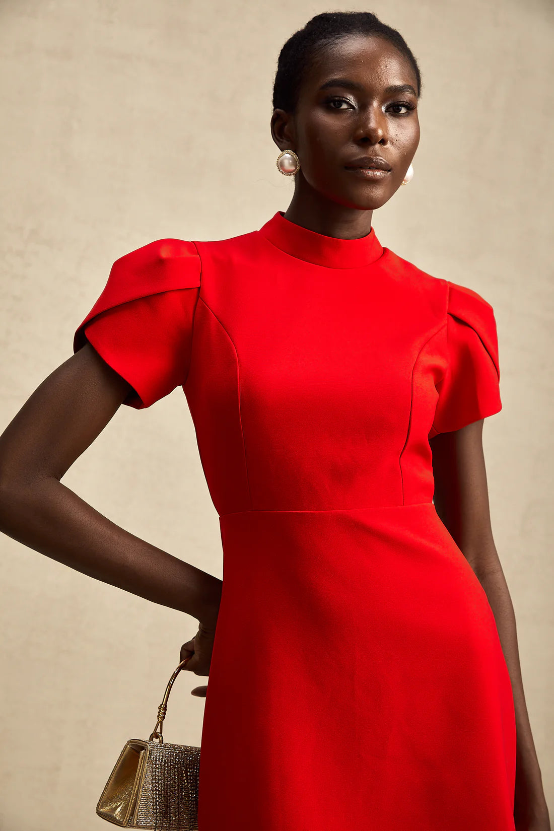 Petal sleeves cutout bow red mini dress