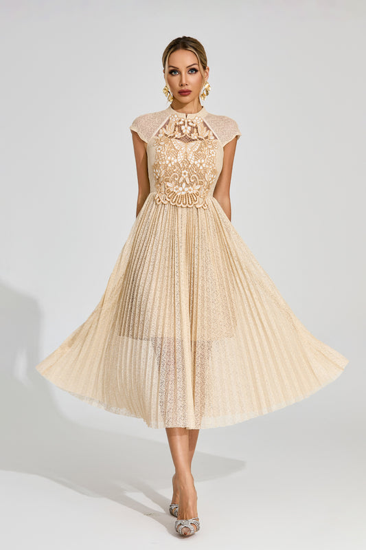 Éclat Doré Lace Midi Dress
