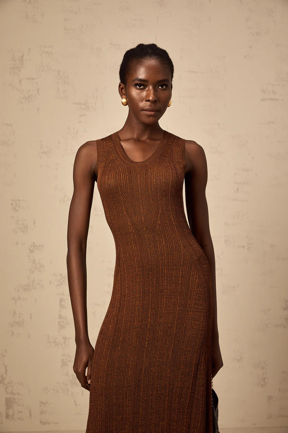 Ribbed Knit brown midi dress