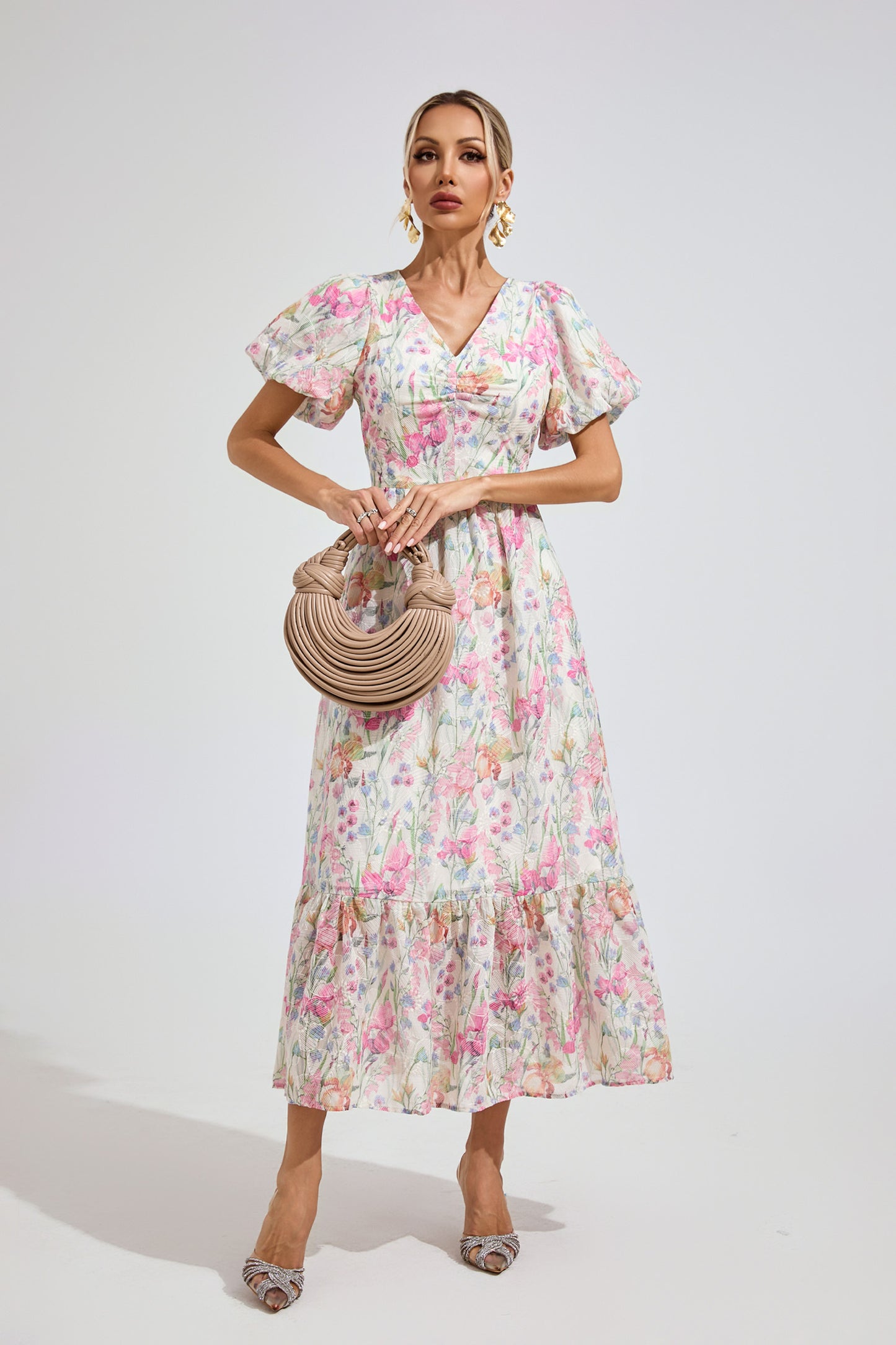 Fleur Meadow Puff Sleeve maxi Dress