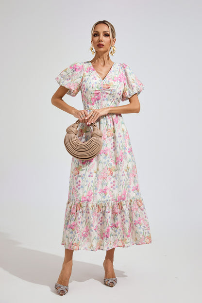 Fleur Meadow Puff Sleeve maxi Dress