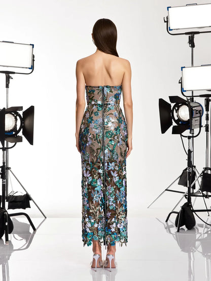 Leanna green/blue flower midi dress