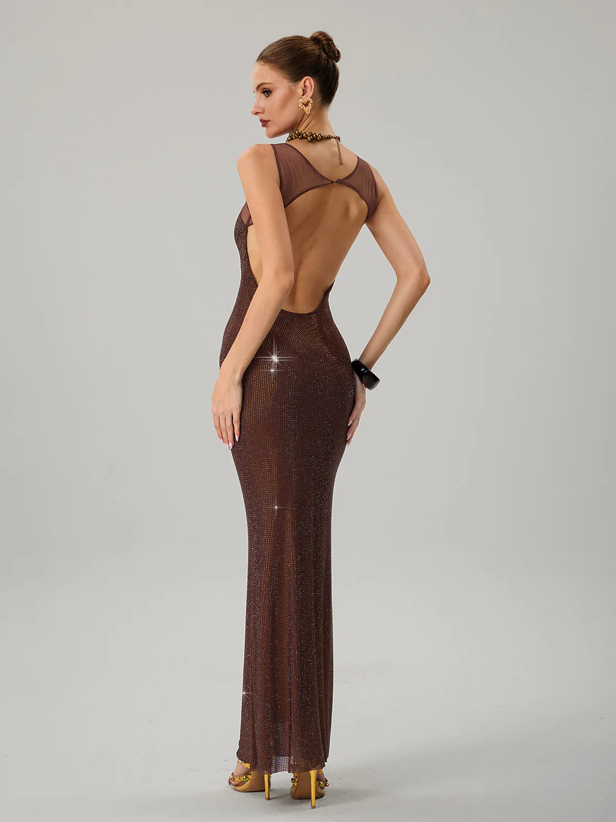 Crystal Mesh Column Gown