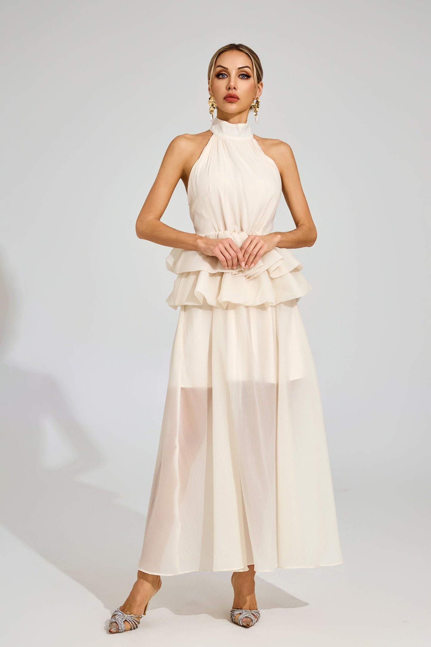 Soleil Ruffle Halter Maxi Dress