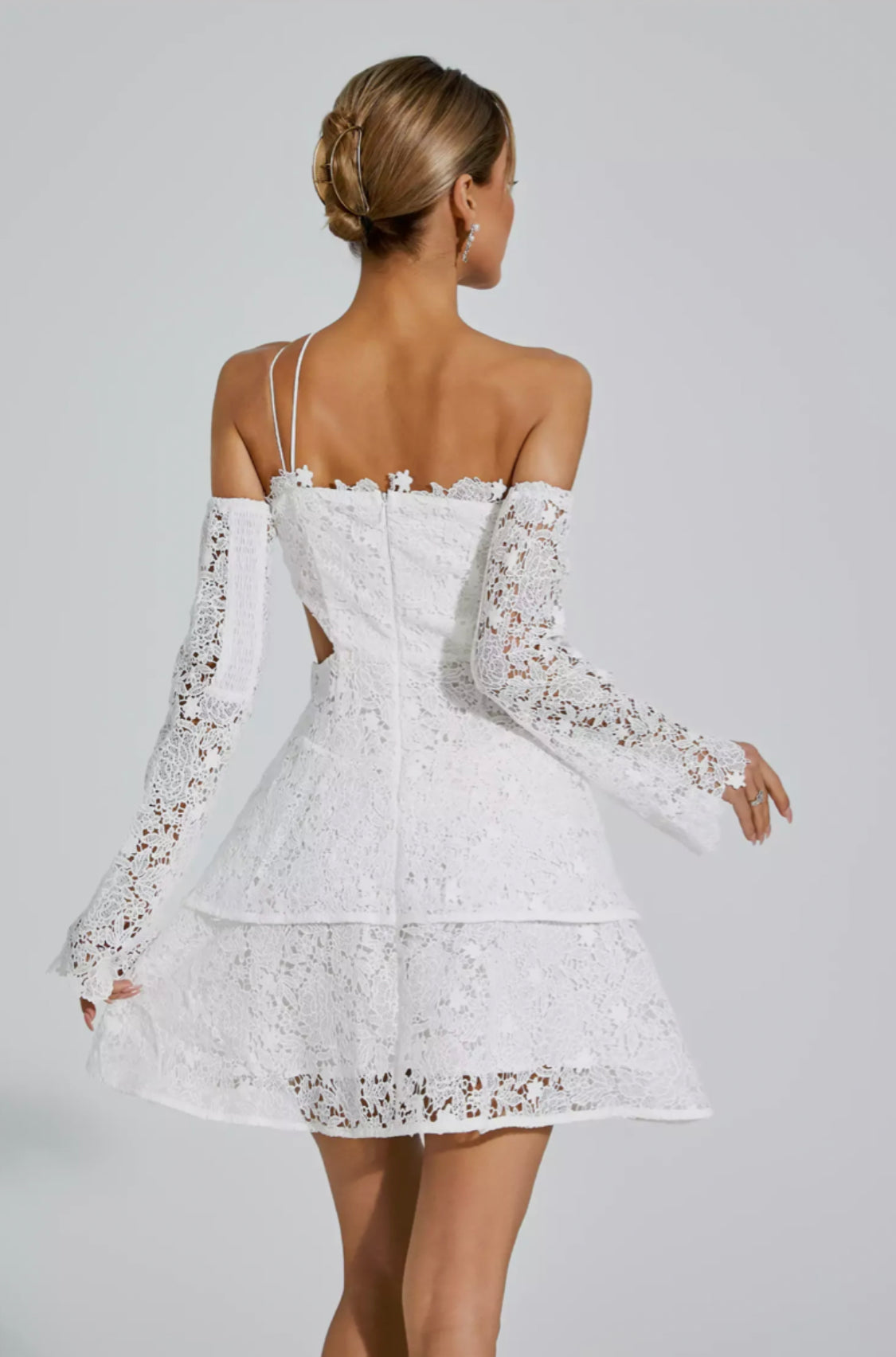 Deborah white lace mini dress