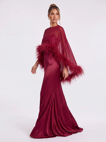 Amara Feather Cape Maxi Dress