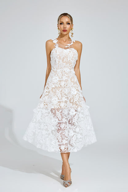 Amélie White Floral Lace Midi Dress