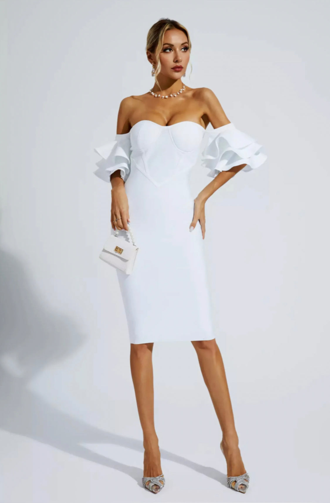 Raya white midi dress