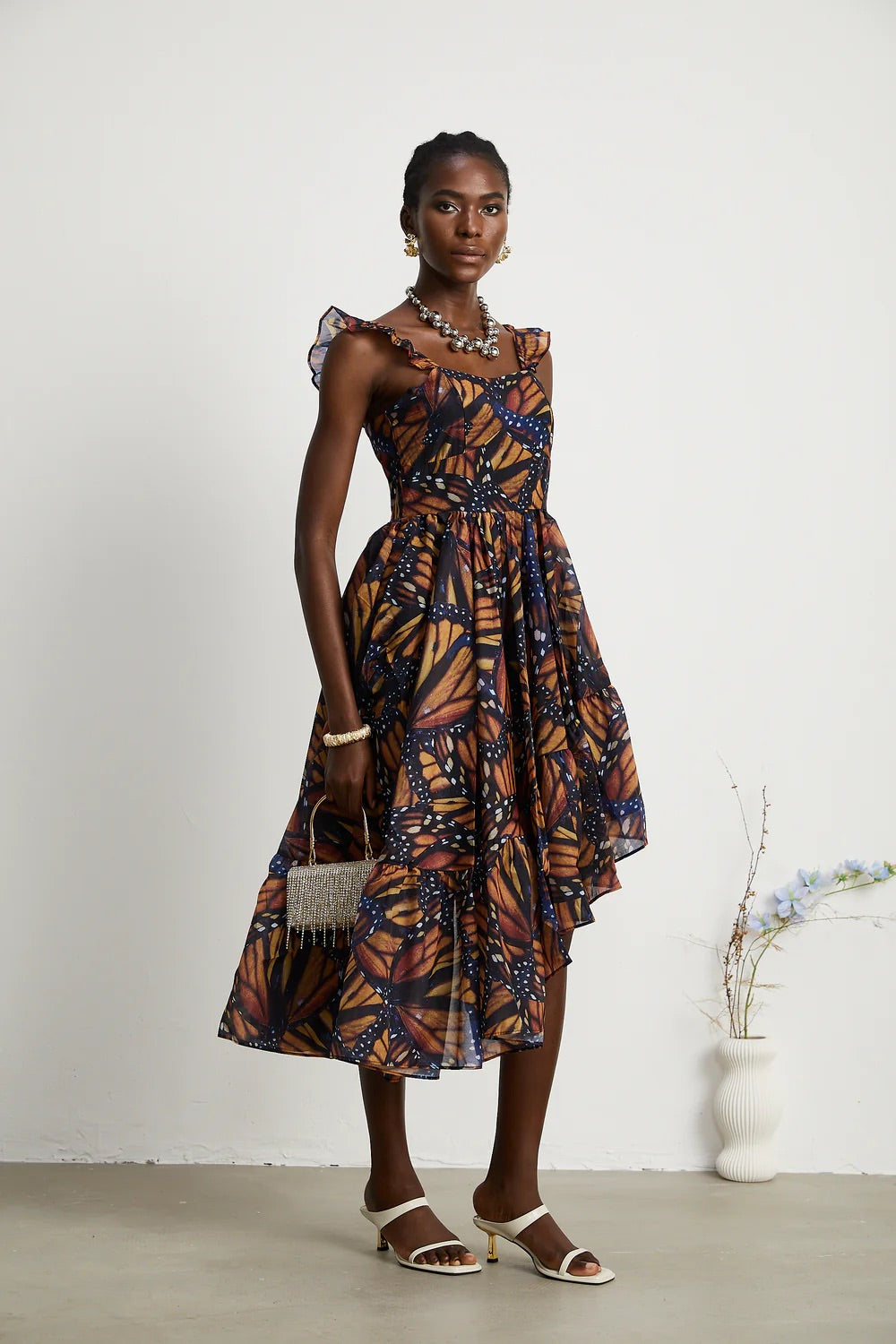 Coralie butterfly print midi dress