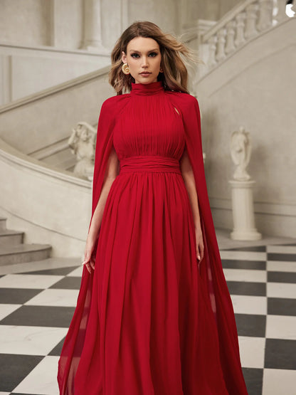 Velena High-Neck Cape Gown