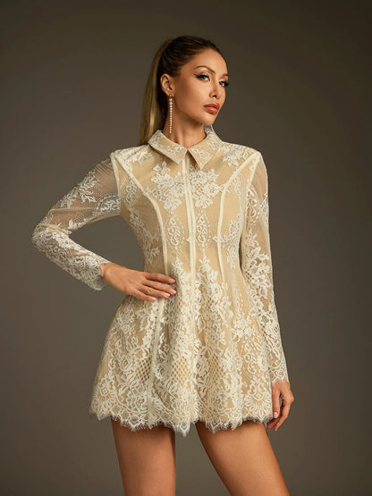 Lena Lace Mini Shirt Dress