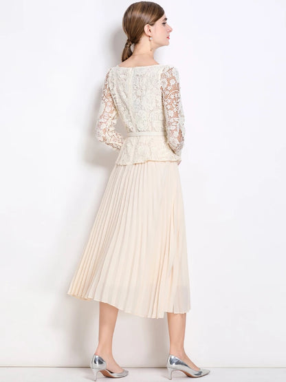 Elegance Era Pleated Lace Dress