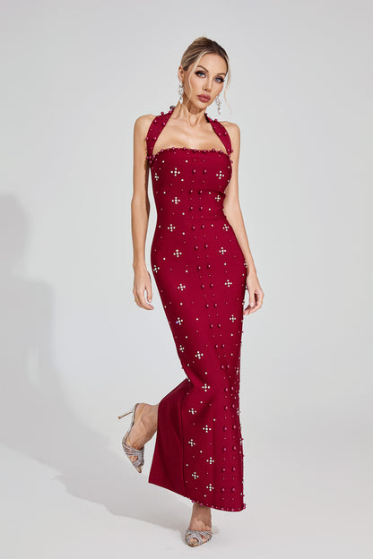 Pearla Garnet Halter Gown